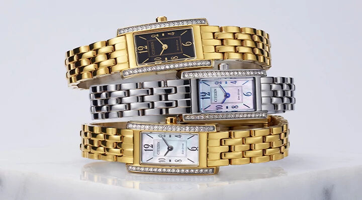 Women's New Arrival Watches; Image of stack of Petite Palidoro watch models on a granite surface